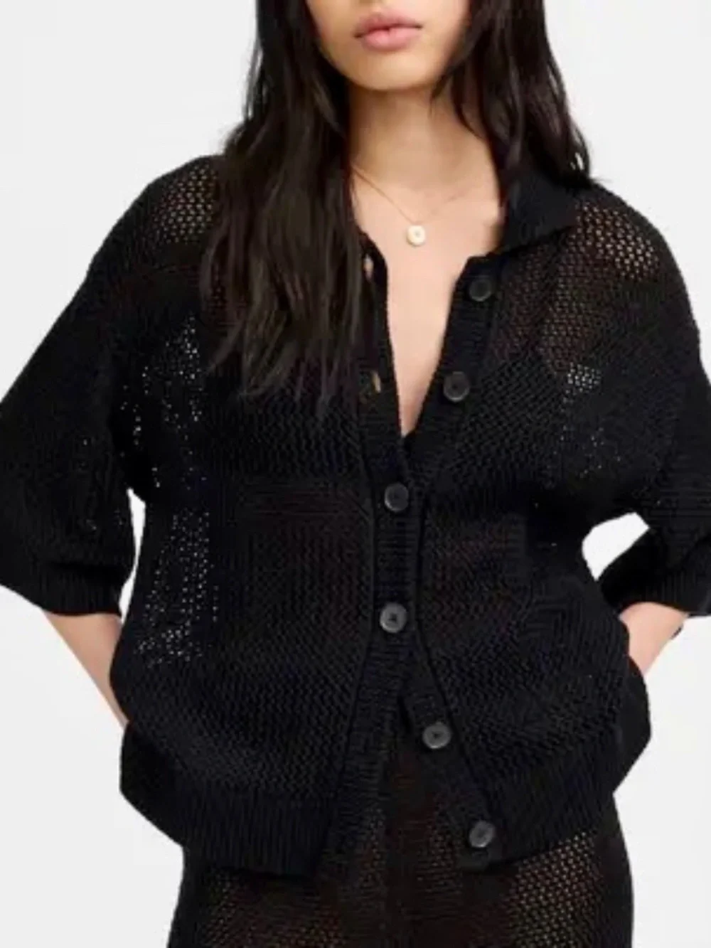 Madewell 100% cotton loose black knit short sleeve button up cardigan S/M - Picture 5 of 10